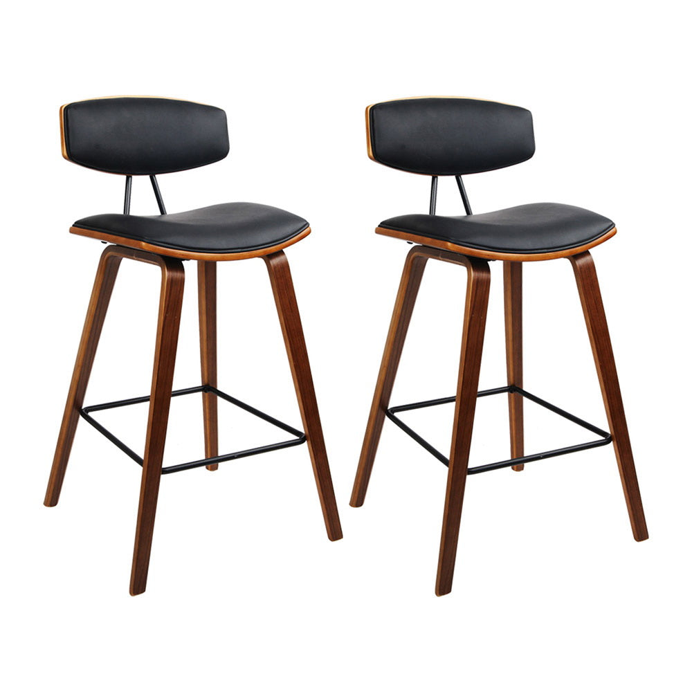Set of 2 Noah Bentwood Bar Stools 67cm - Walnut & Black