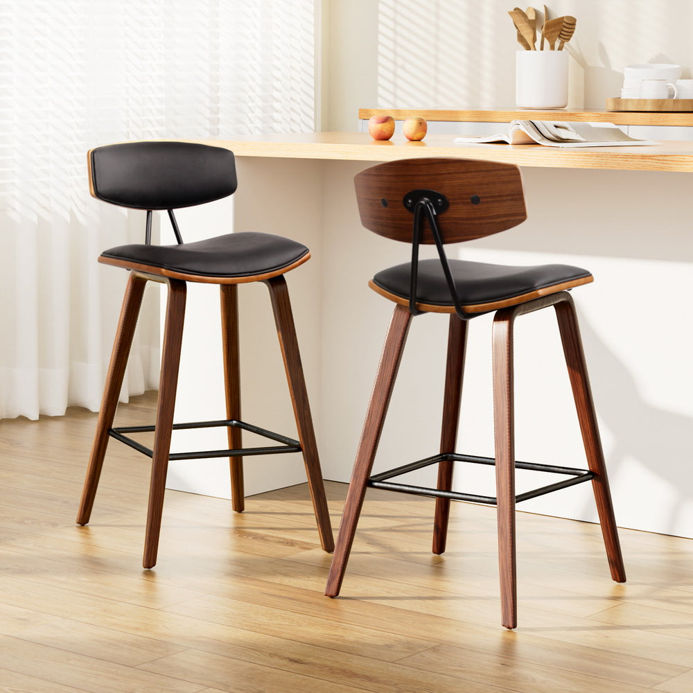 Set of 2 Noah Bentwood Bar Stools 67cm - Walnut & Black