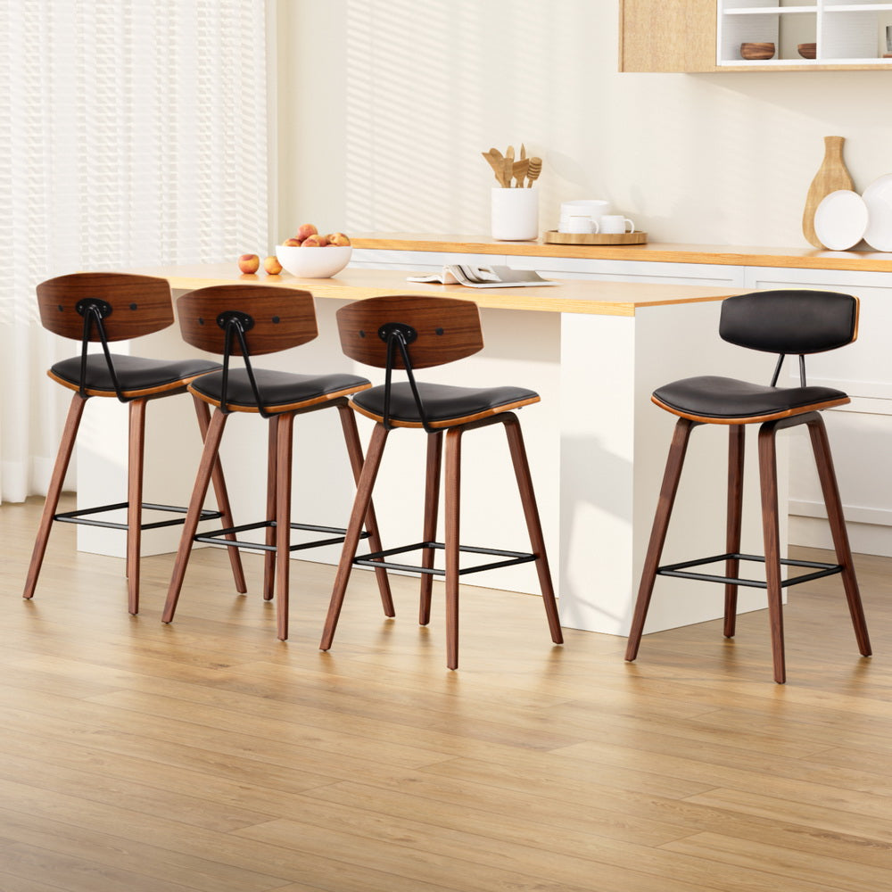 Set of 4 Noah Bentwood Bar Stools 67cm - Walnut & Black