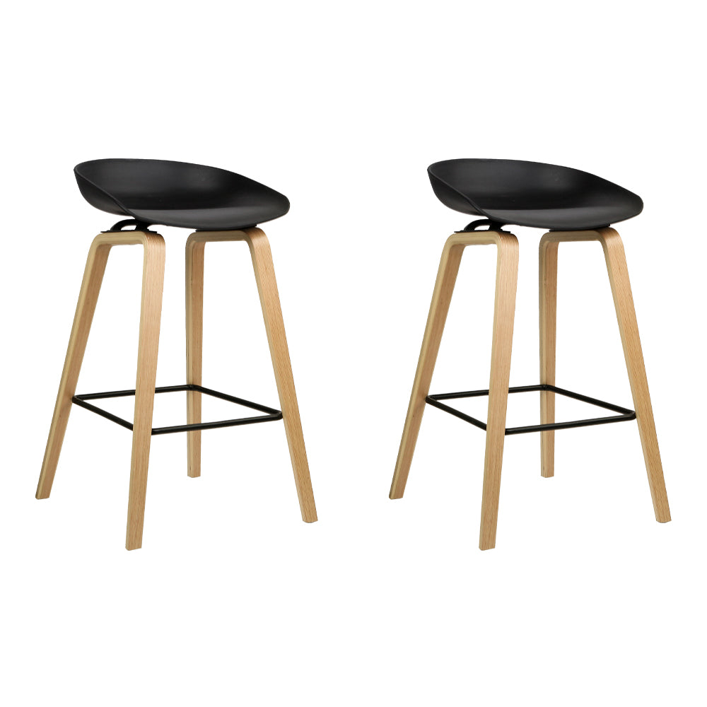 Set of 2 Elliot Bentwood Bar Stools - Wooden & Black