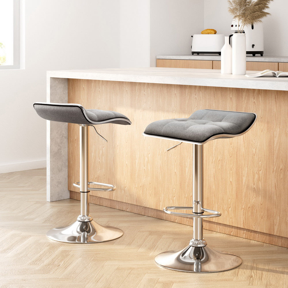 Set of 2 Avianna Swivel Bar Stools - Grey & Chrome