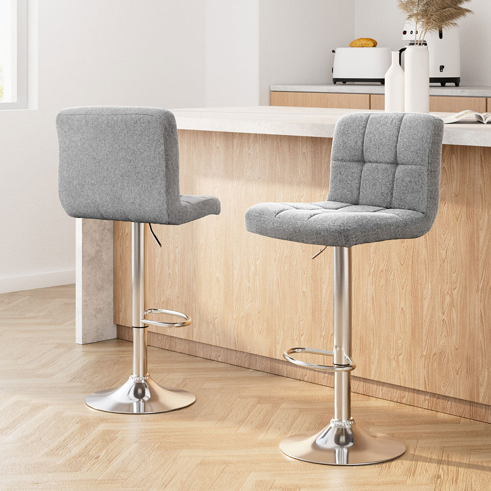 Set of 2 Vienna Gas Lift Bar Stools - Grey Fabric