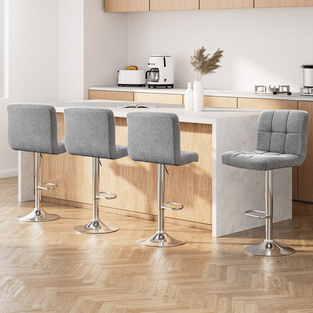 Set of 4 Vienna Gas Lift Bar Stools - Grey Fabric