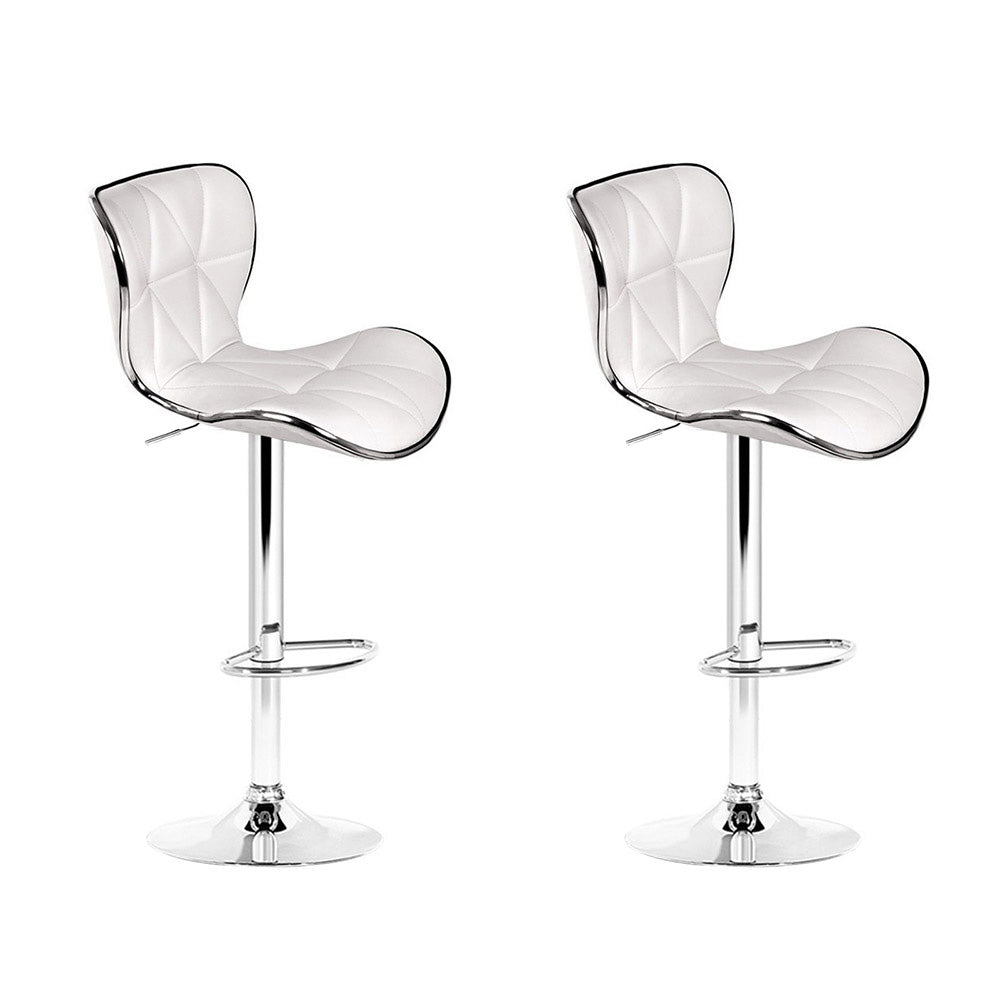 Set of 2 PU Leather Patterned Bar Stools - White and Chrome