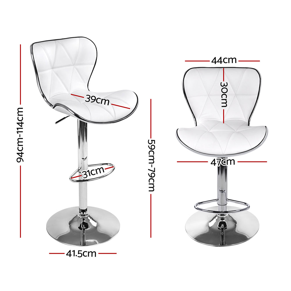 Set of 2 PU Leather Patterned Bar Stools - White and Chrome