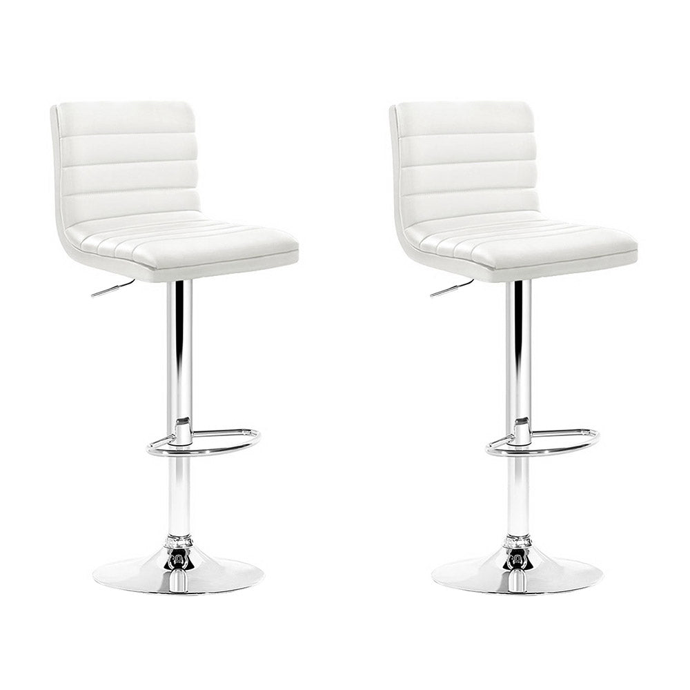 Set of 2 PU Leather Bar Stools Padded Line Style - White