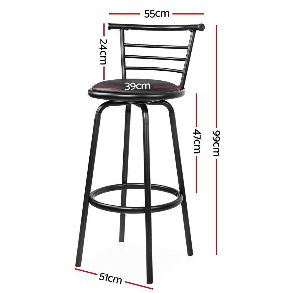 Set of 2 PU Leather Bar Stools - Black and Steel