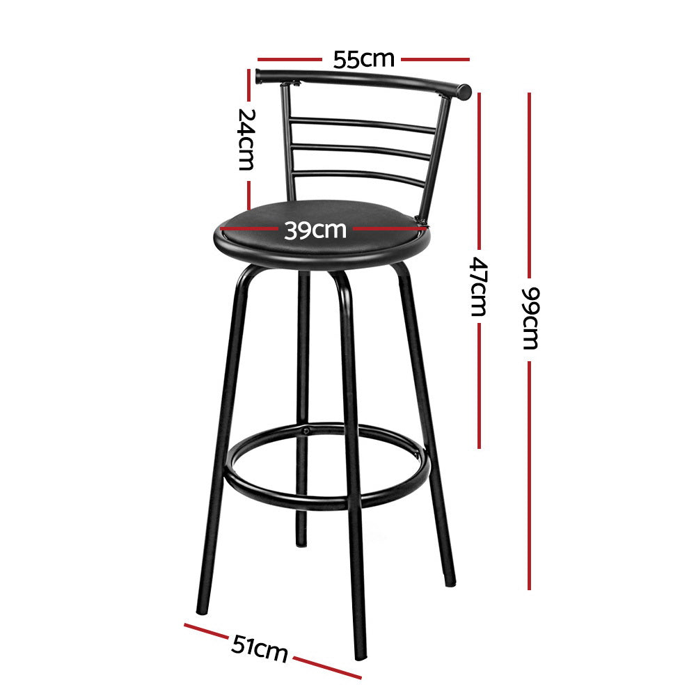 Set of 4 PU Leather Bar Stools - Black and Steel
