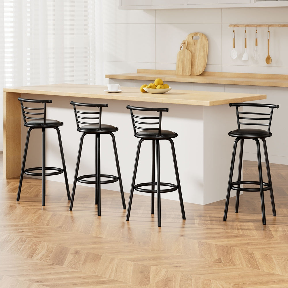 Set of 4 PU Leather Bar Stools - Black and Steel
