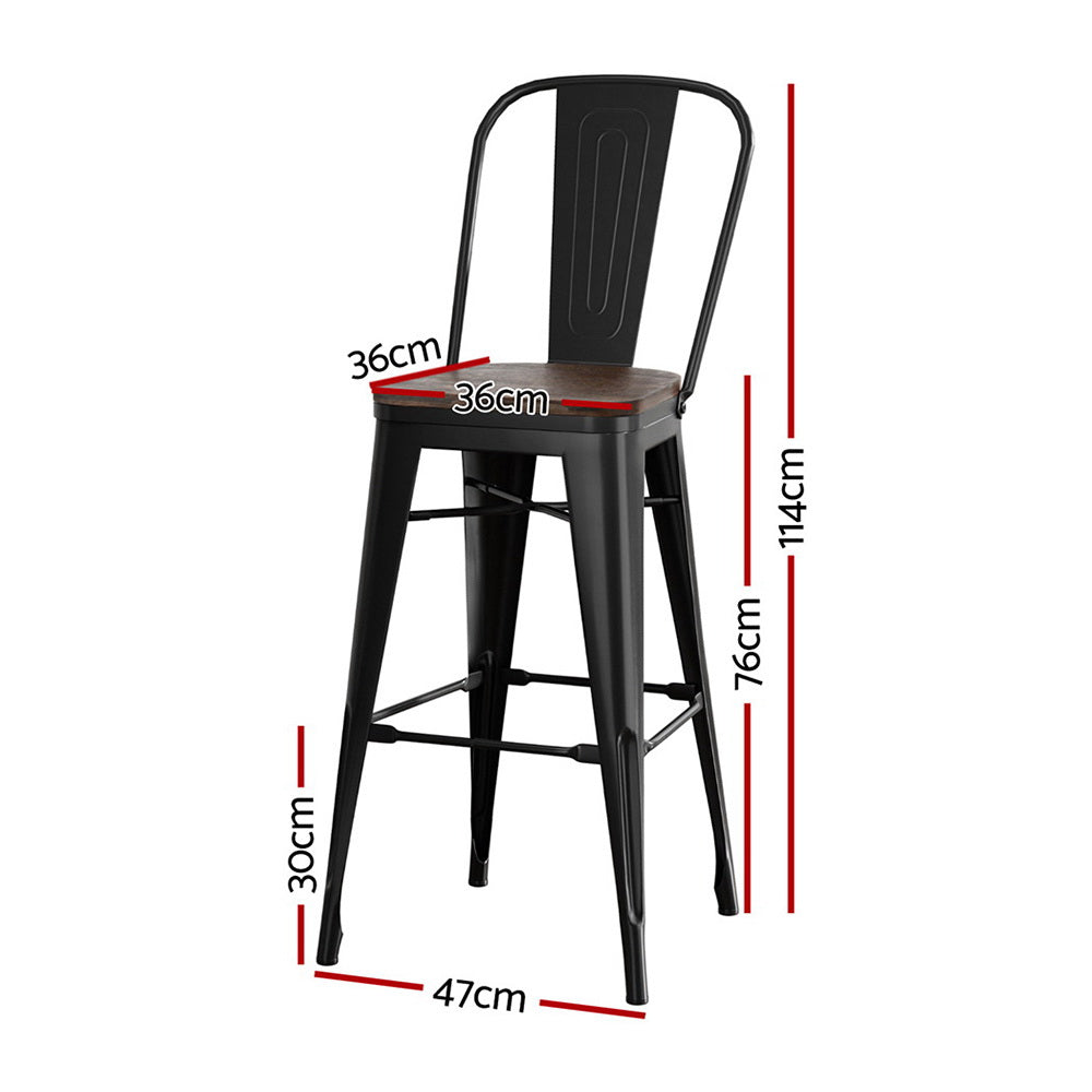 Set of 2 Torin Industrial Metal & Wooden Bar Stools – Black