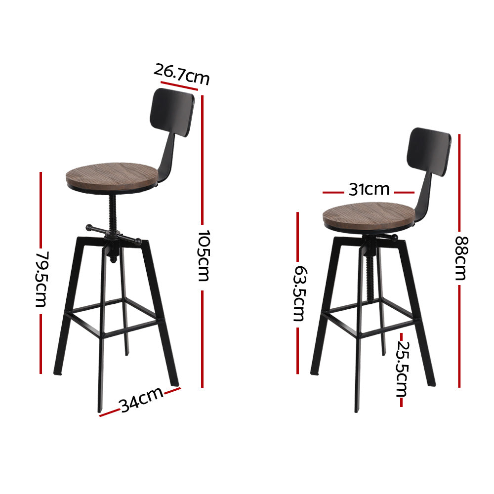 Set of 2 Cooper Industrial Style Metal and Wooden Rustic Bar Stools Black