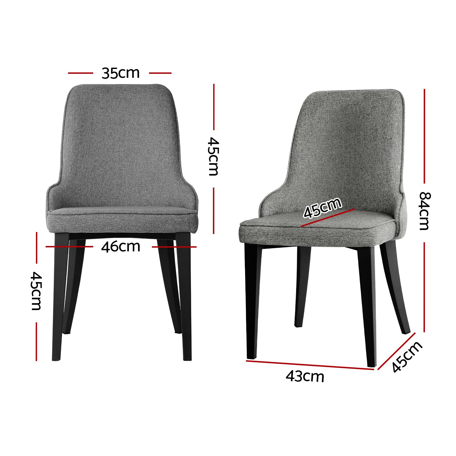 Dining Chairs Set of 4 Linen Fabric Grey