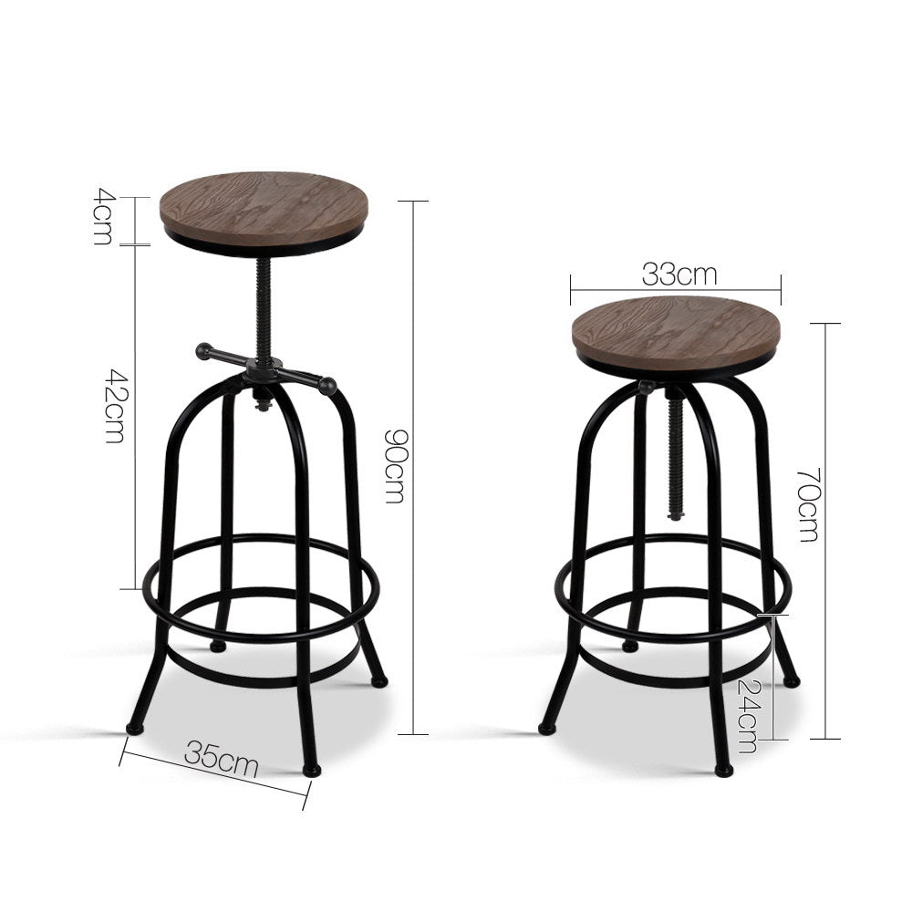 Bar Stool Industrial Round Seat Wood Metal - Black and Brown