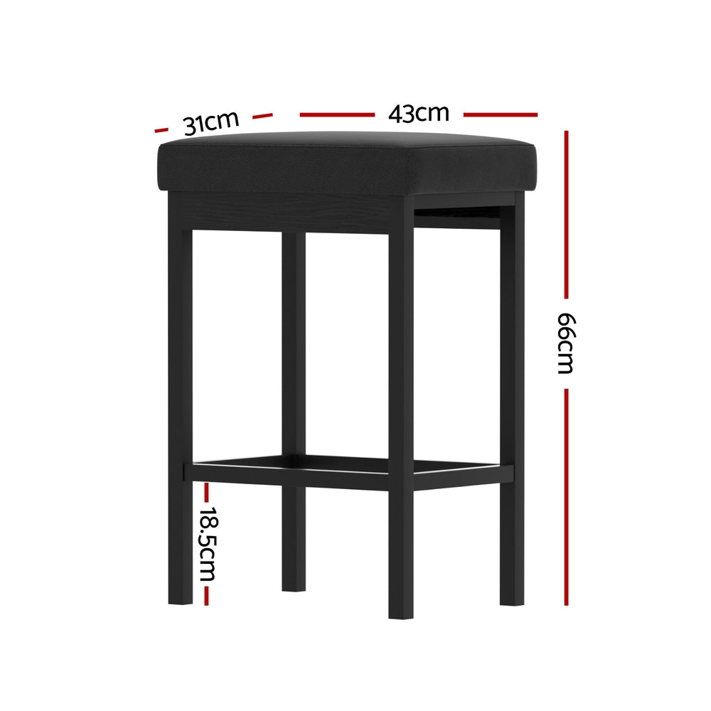 Set of 2 Ravon PU Leather Bar Stools – Black