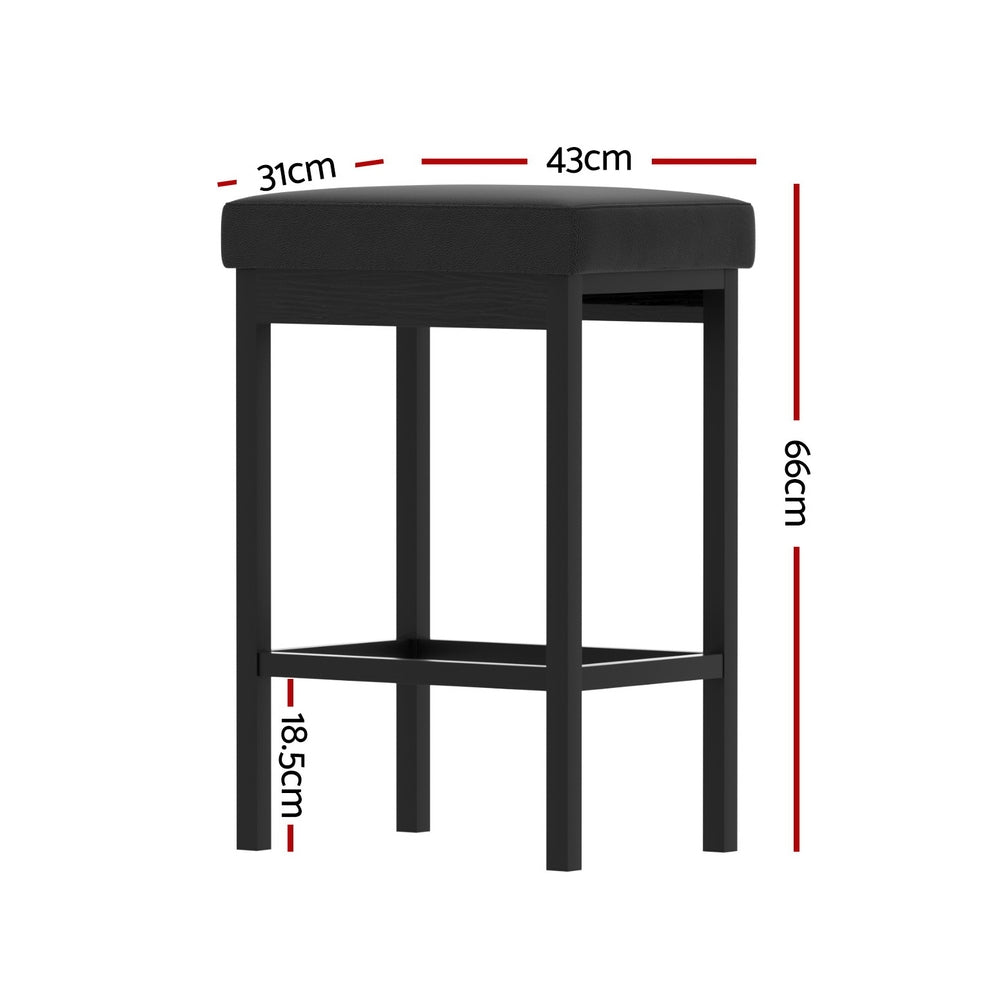 Set of 4 Ravon PU Leather Bar Stools – Black