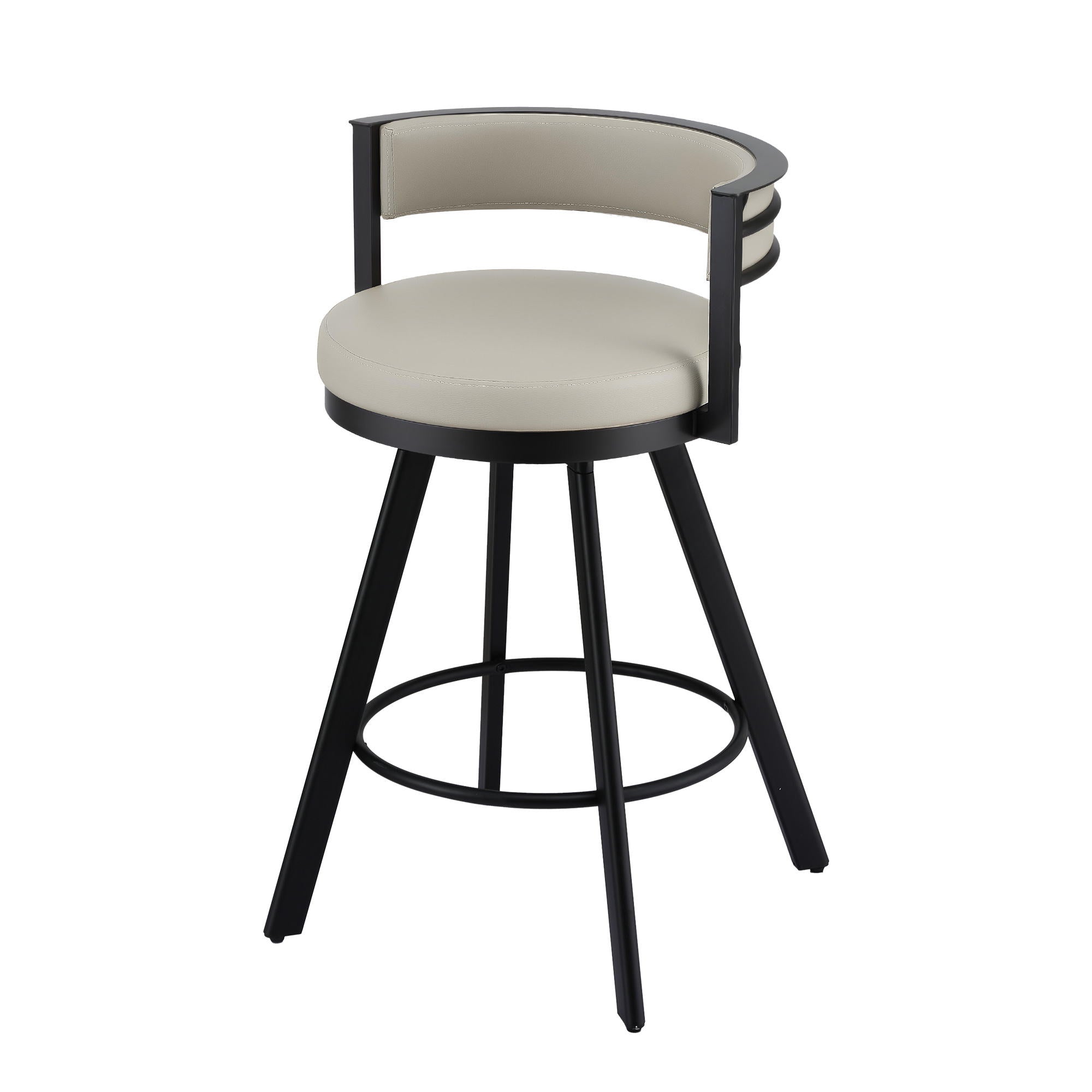 Swivel Bar Stool with PU Leather Seat and Metal Frame - Beige