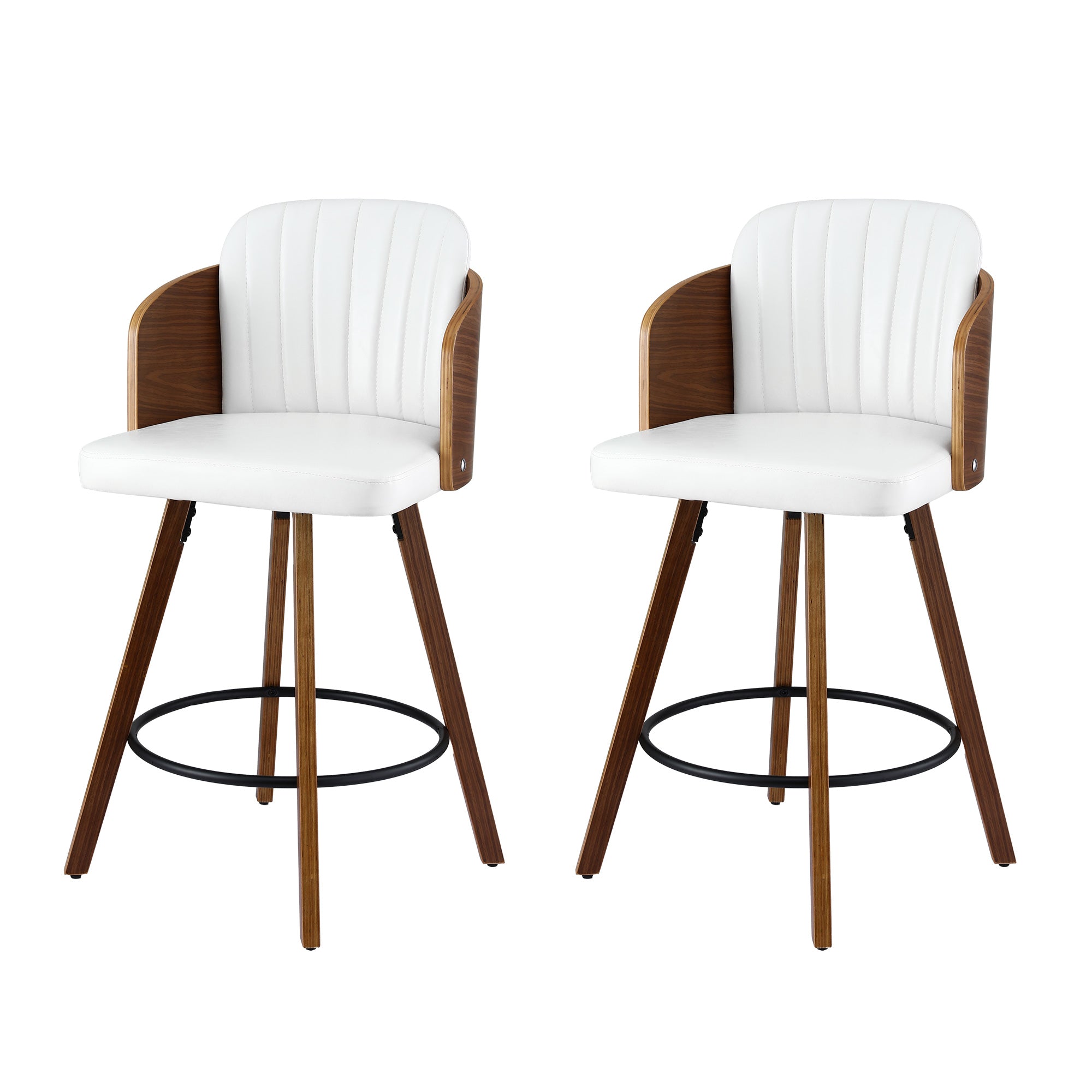 Set of 2 Wooden Swivel Bar Stools 58cm Seat Height - White