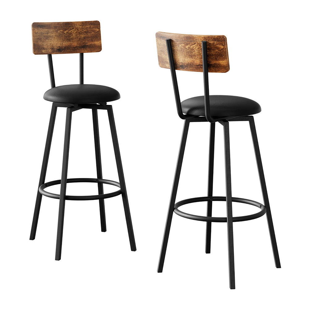 Set of 2 Ronan Industrial Leather Bar Stools - Black
