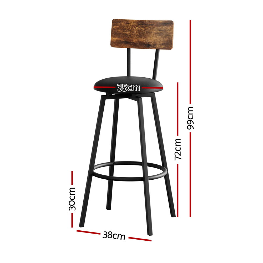 Set of 2 Ronan Industrial Leather Bar Stools - Black