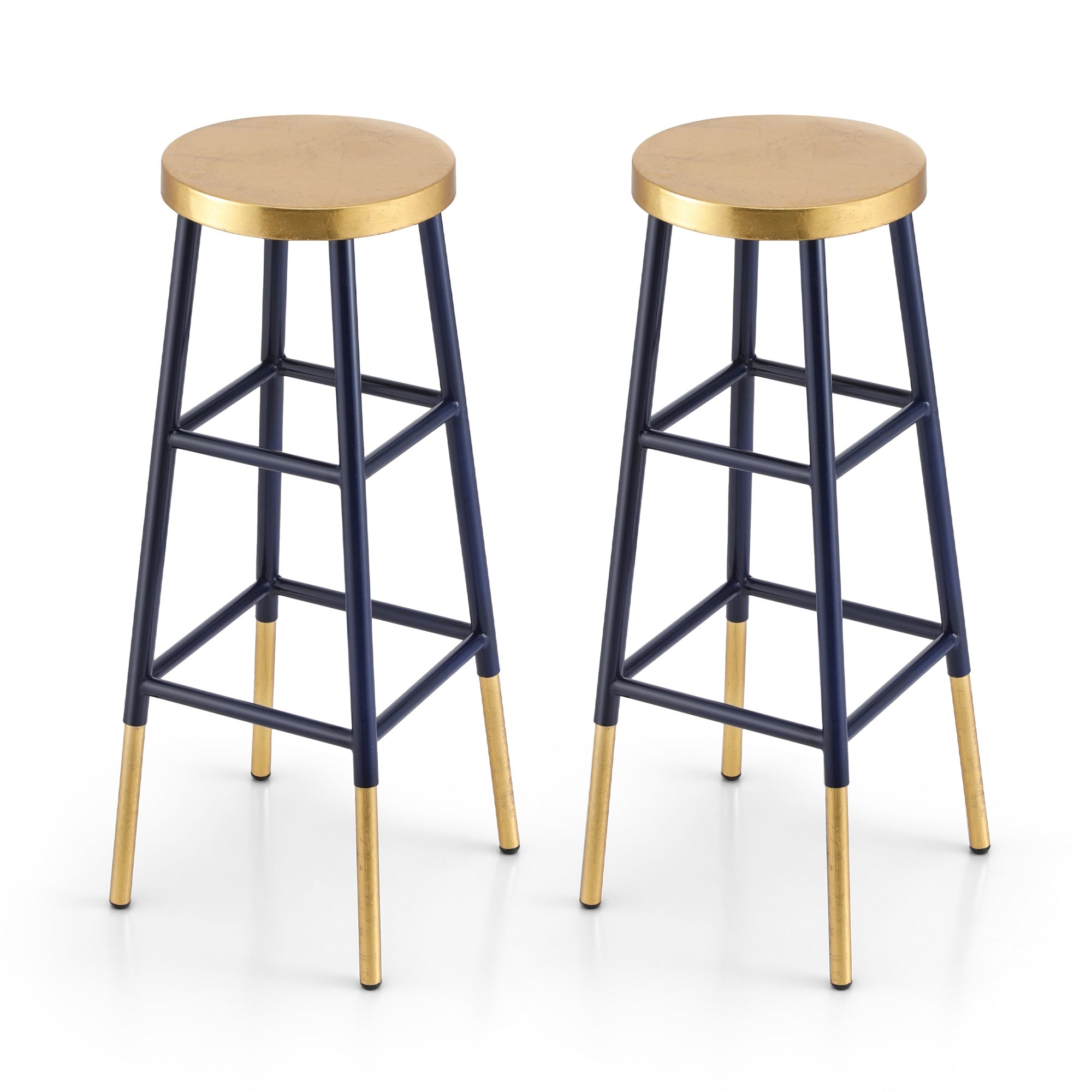 Set of 2 Bar Stools Metal Gold Navy