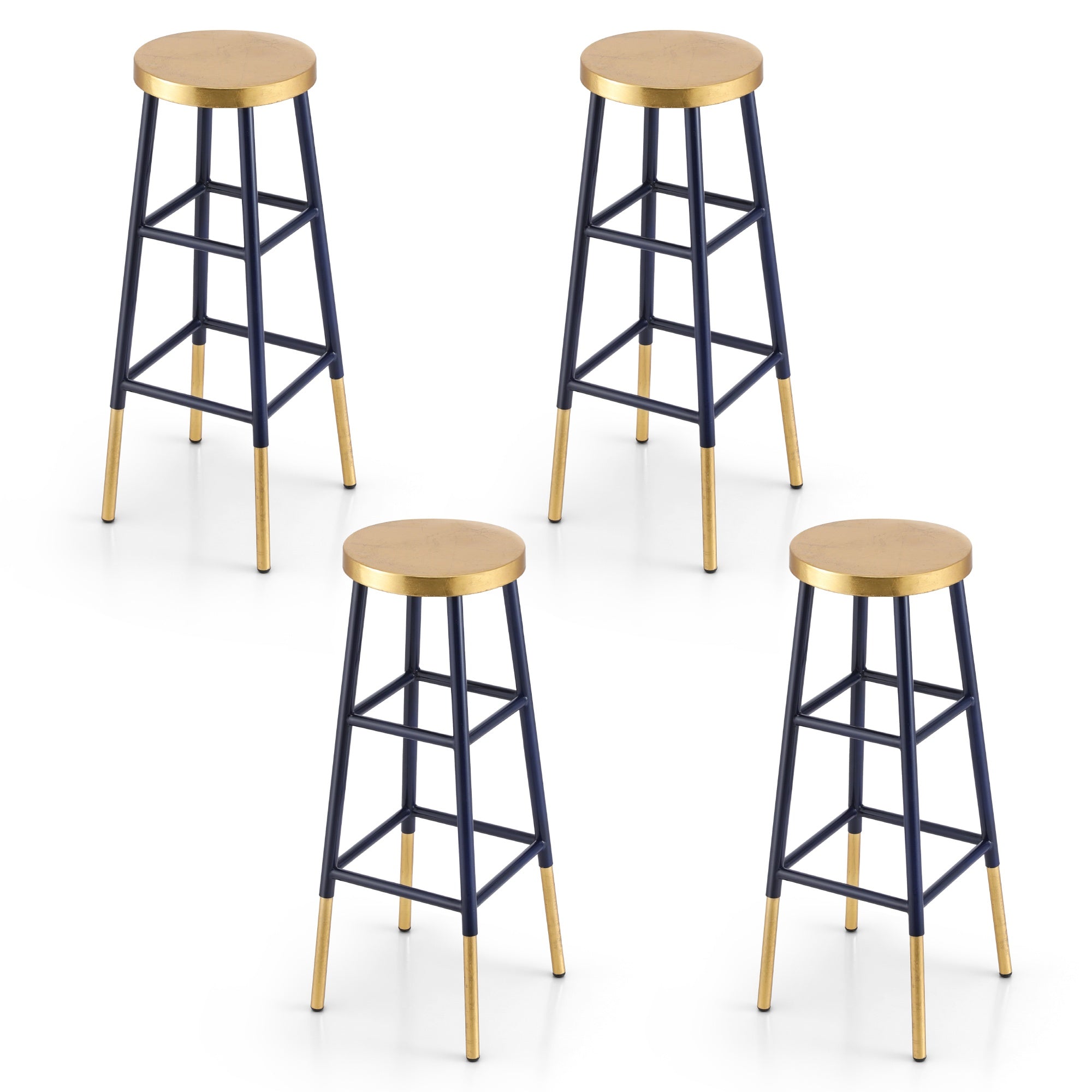 Set of 4 Bar Stools Metal Gold Navy
