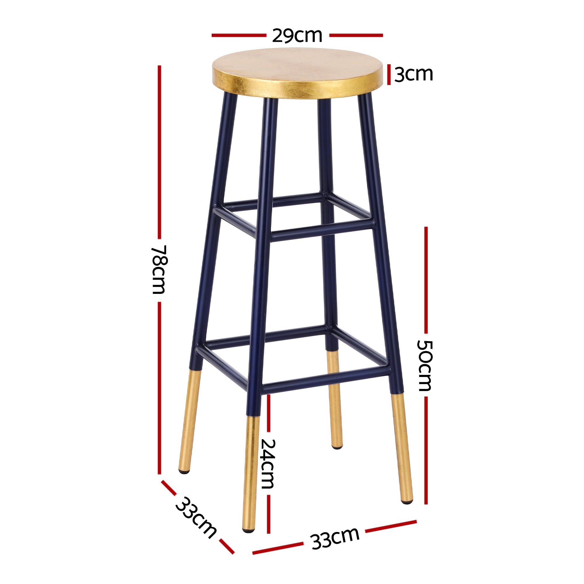 Set of 4 Bar Stools Metal Gold Navy