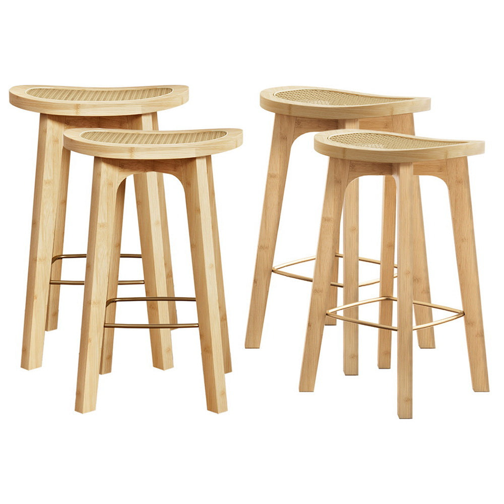 Set of 4 Rattan Seat Bamboo Bar Stools