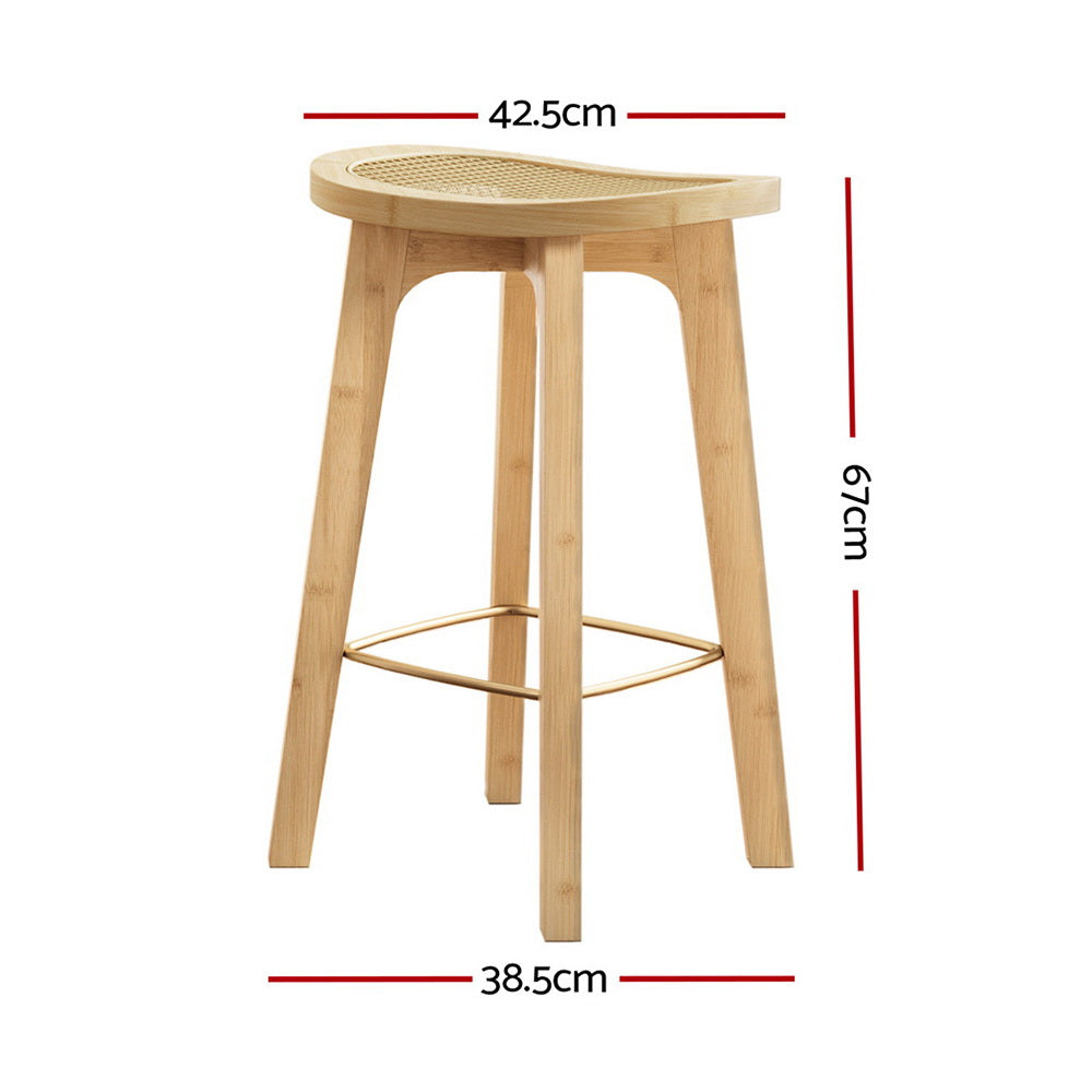 Set of 4 Rattan Seat Bamboo Bar Stools