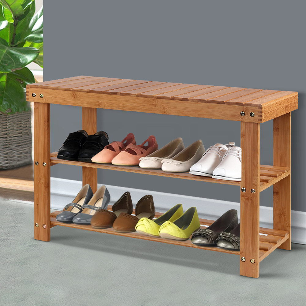 Bamboo Bench Shoe Rack – Natural (2-Tier, Up to 10 Pairs)