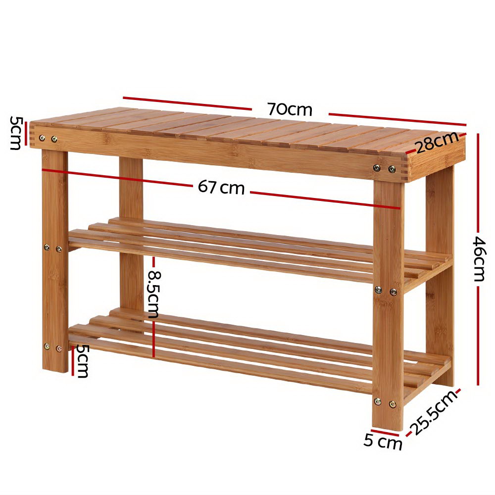 Bamboo Bench Shoe Rack – Natural (2-Tier, Up to 10 Pairs)