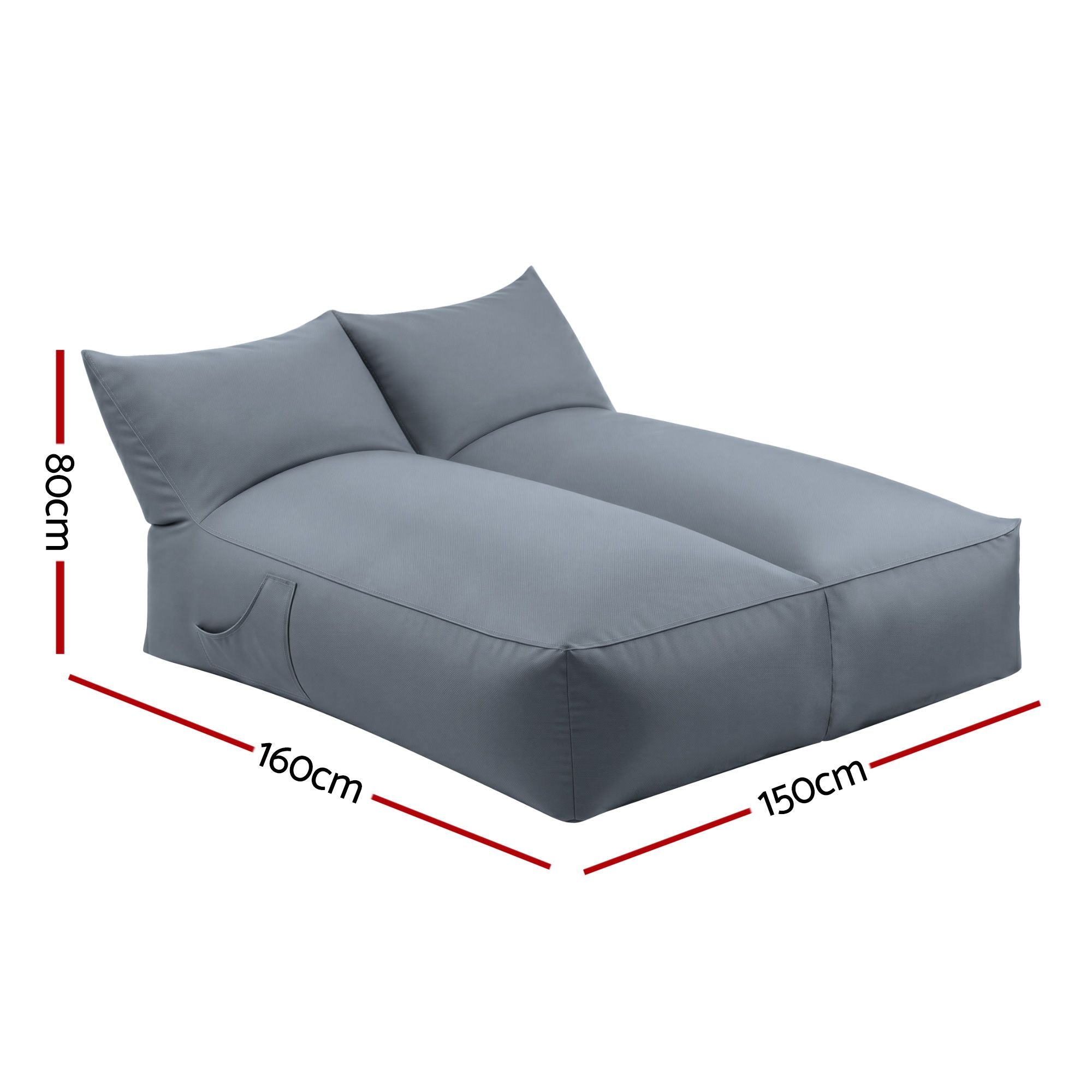 Outdoor Bean Bag Chair Cover (No Filler) 2 Seater Beanbag Lounge Sofacover Adults Splash-Proof Large Bean Bag Cover for Patio Poolside Relaxing Indoor, Grey