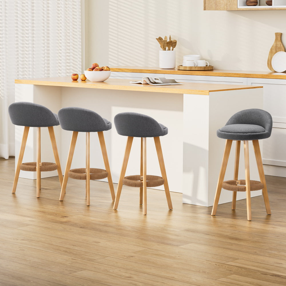 Set of 4 Calista Linen Upholstered Bar Stools - Grey