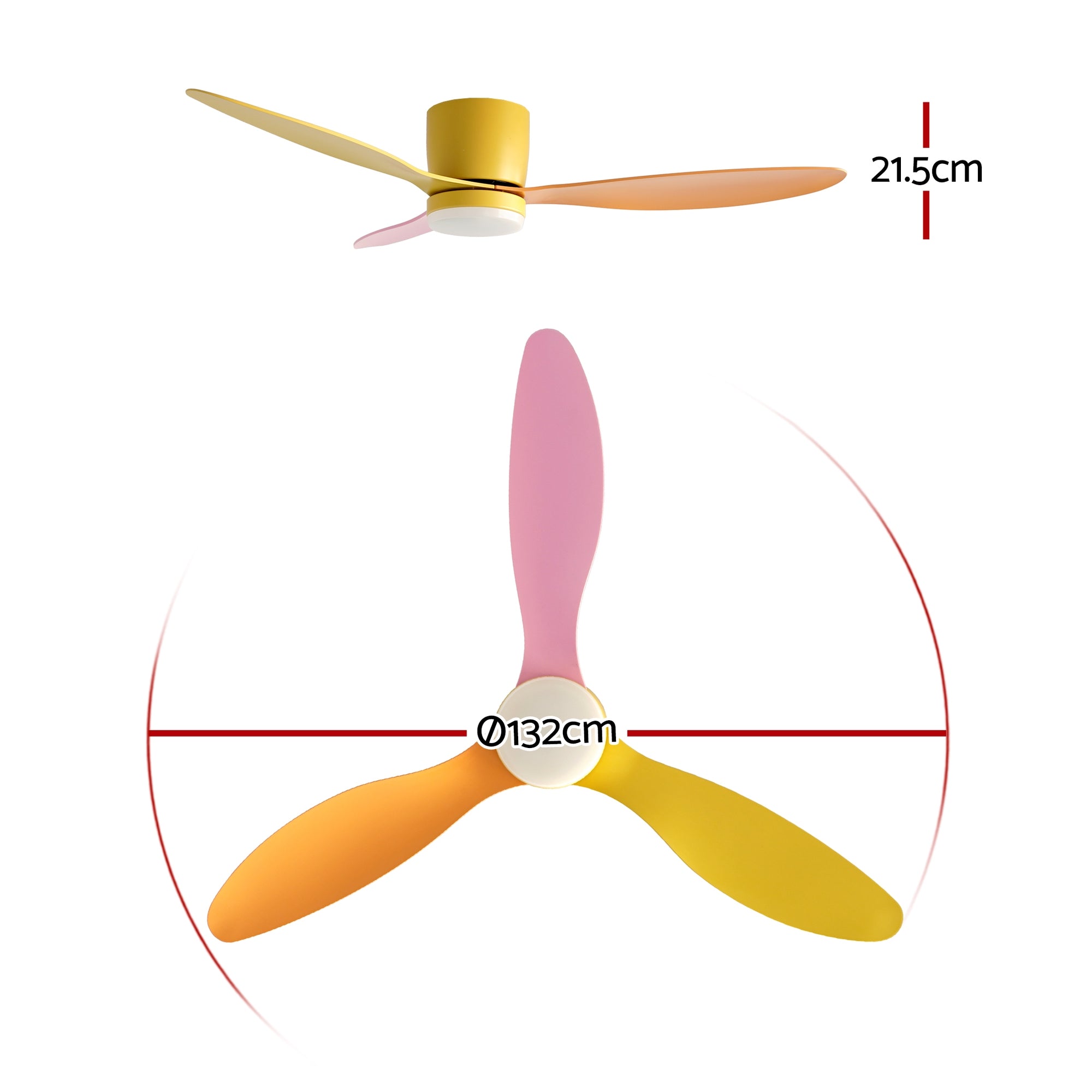 52" Ceiling Fan 3-Blade DC Motor with Light and Remote - Yellow Pink Orange