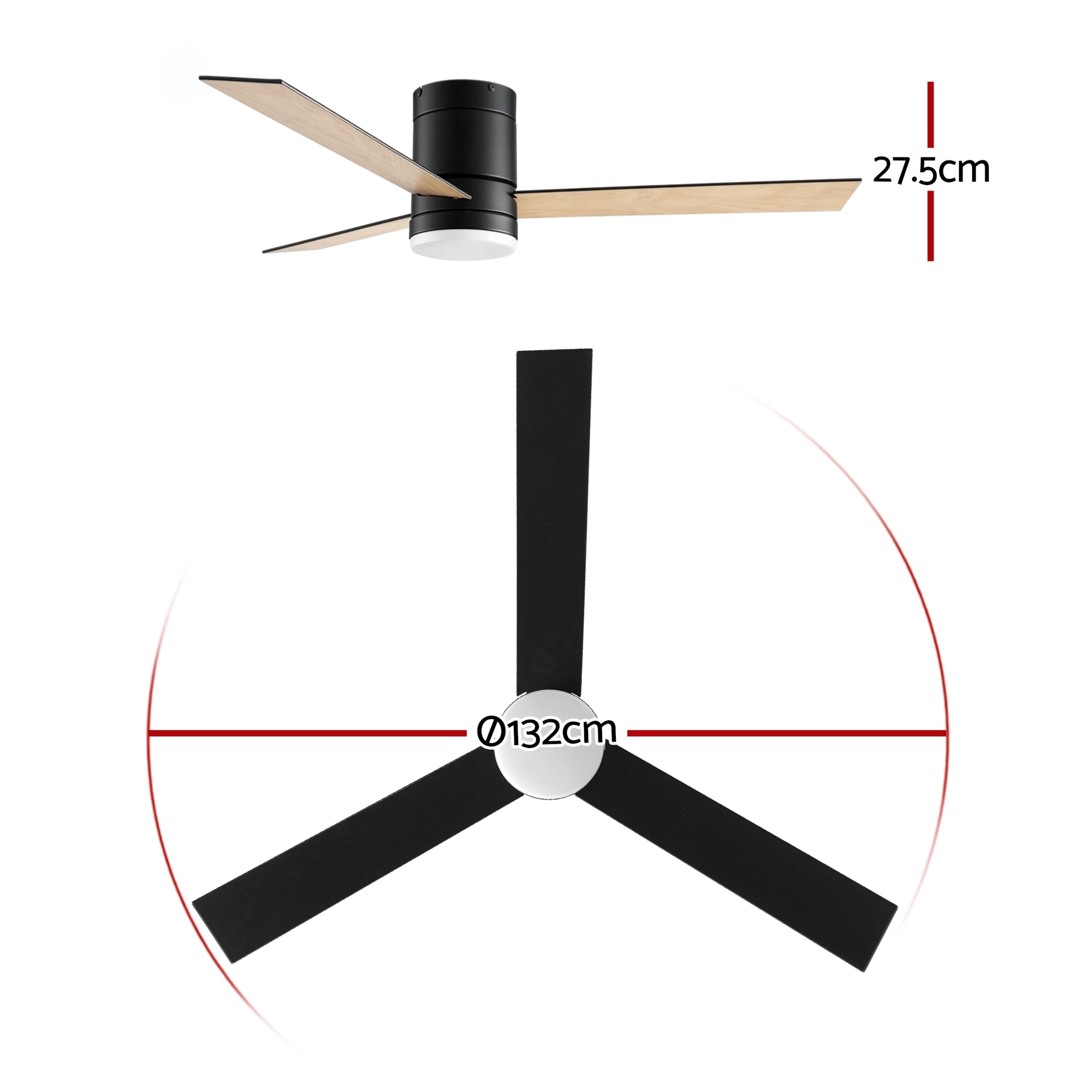 52'' Ceiling Fan 3-Blade Double-Sided DC Motor with Light and Remote - Light Wood & Black