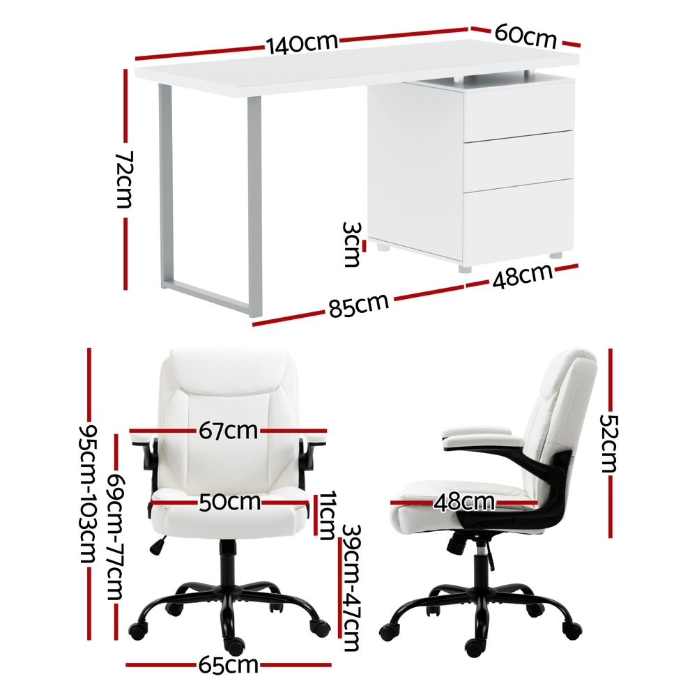 Computer Desk and Office Chair Combo - White