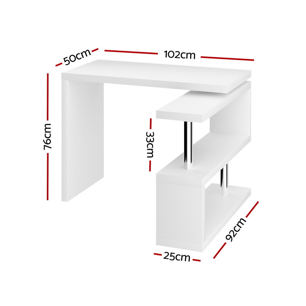 Computer Desk L-Shape Bookshelf White