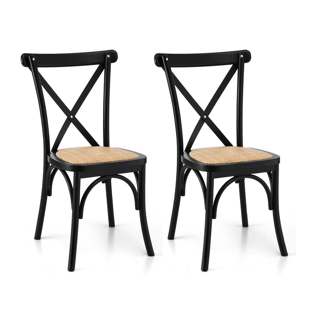 2x Dining Chairs Rattan Wooden Kitchen Accent Chair Cafe Lounge Rubber Wood