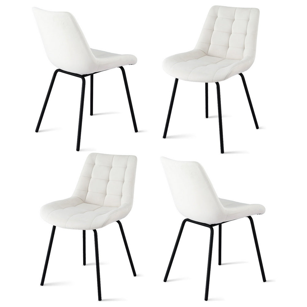 Set of 4 Evora Velvet Tufted Dining Chairs – Beige