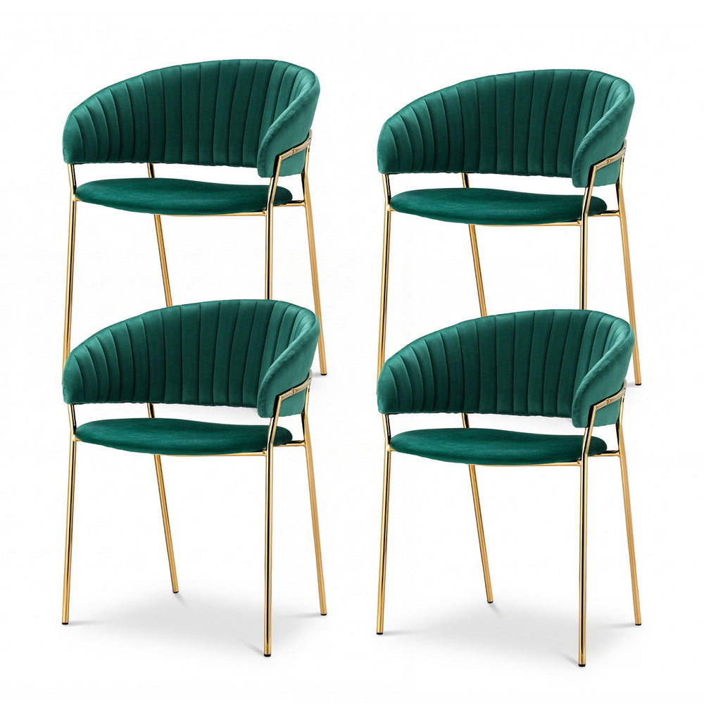 Dining Chairs Set of 4 Velvet Hollow Armchair Green