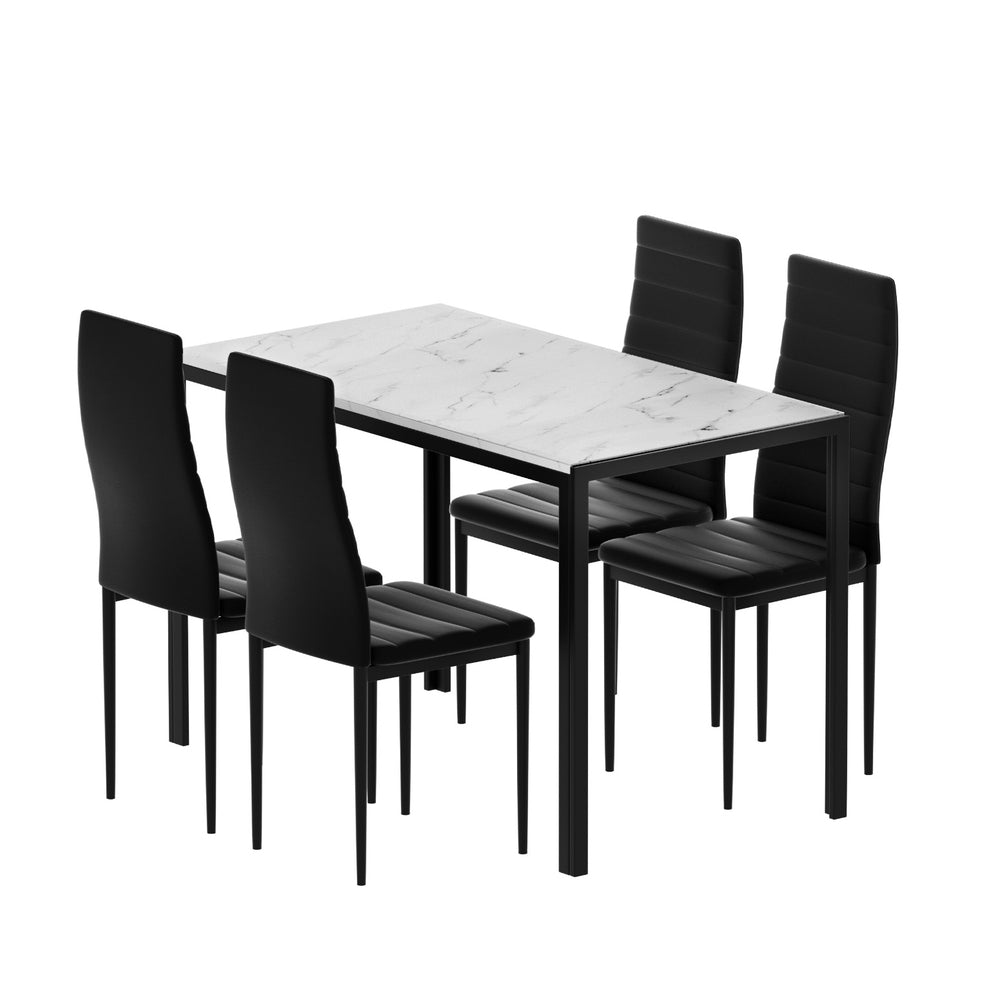 Marble-Effect Dining Set – Table & 4 Chairs
