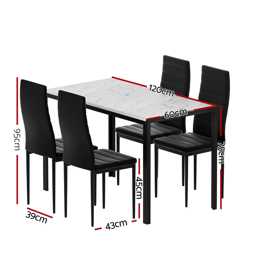 Marble-Effect Dining Set – Table & 4 Chairs