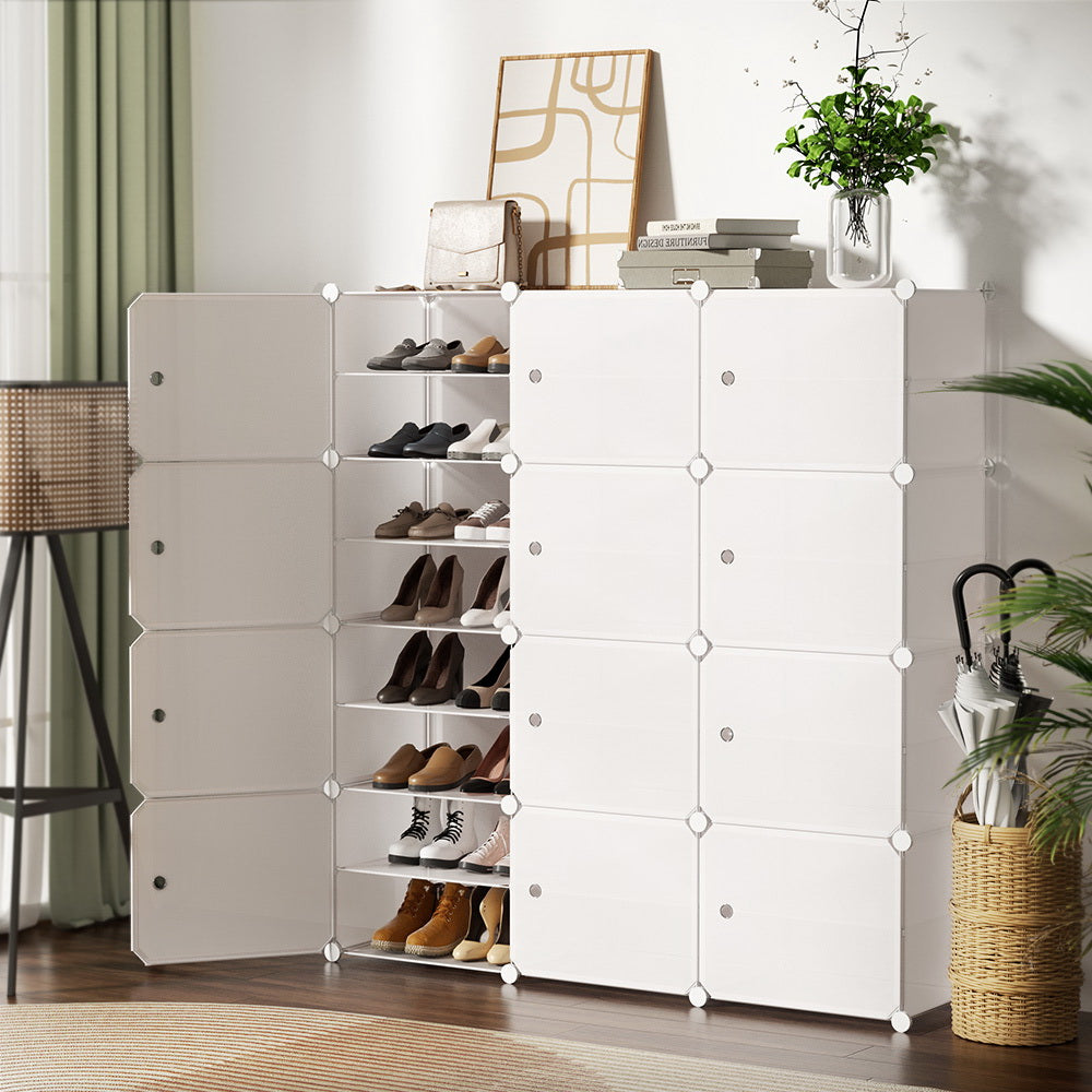 Modular 12-Cube Shoe Cabinet – White (Expandable Design)