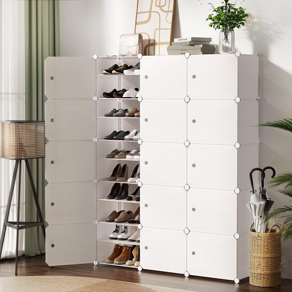 Modular 15-Cube Shoe Cabinet – White (Expandable Design)