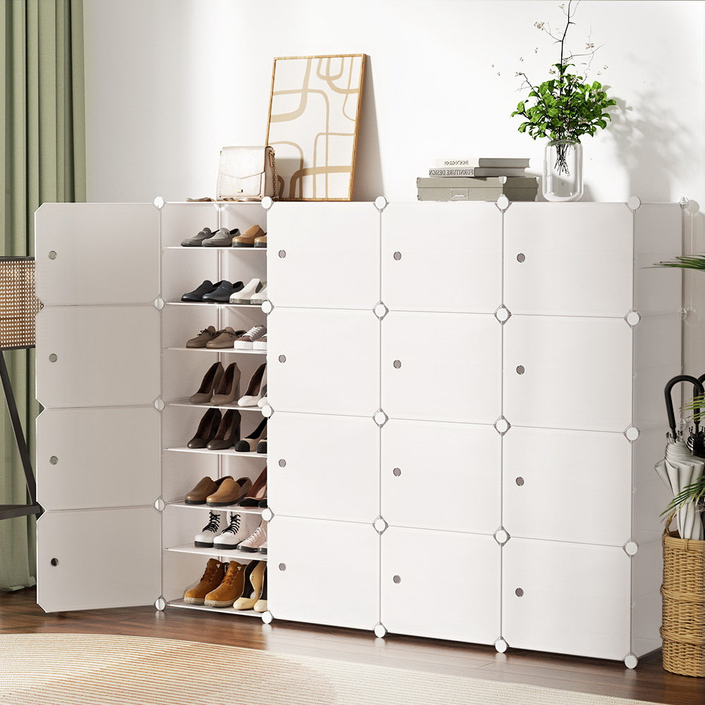 Modular 16-Cube Shoe Cabinet – White (Expandable Design)