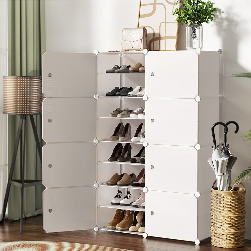 Modular 8-Cube Shoe Cabinet – White (Expandable Design)