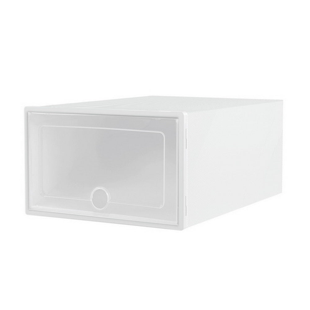 Set of 12 Foldable & Stackable Shoe Storage Boxes – Clear & White