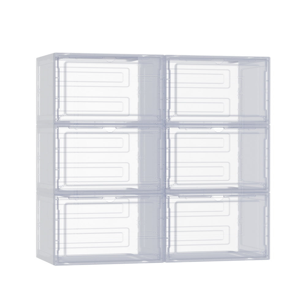 Set of 6 Stackable Shoe Storage Boxes – Transparent with Magnetic Doors
