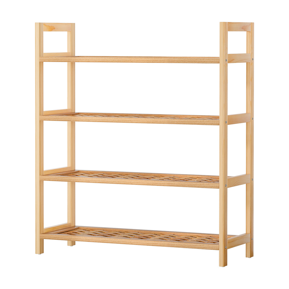 4-Tier Pine Weaved Shoe Rack – Natural Finish