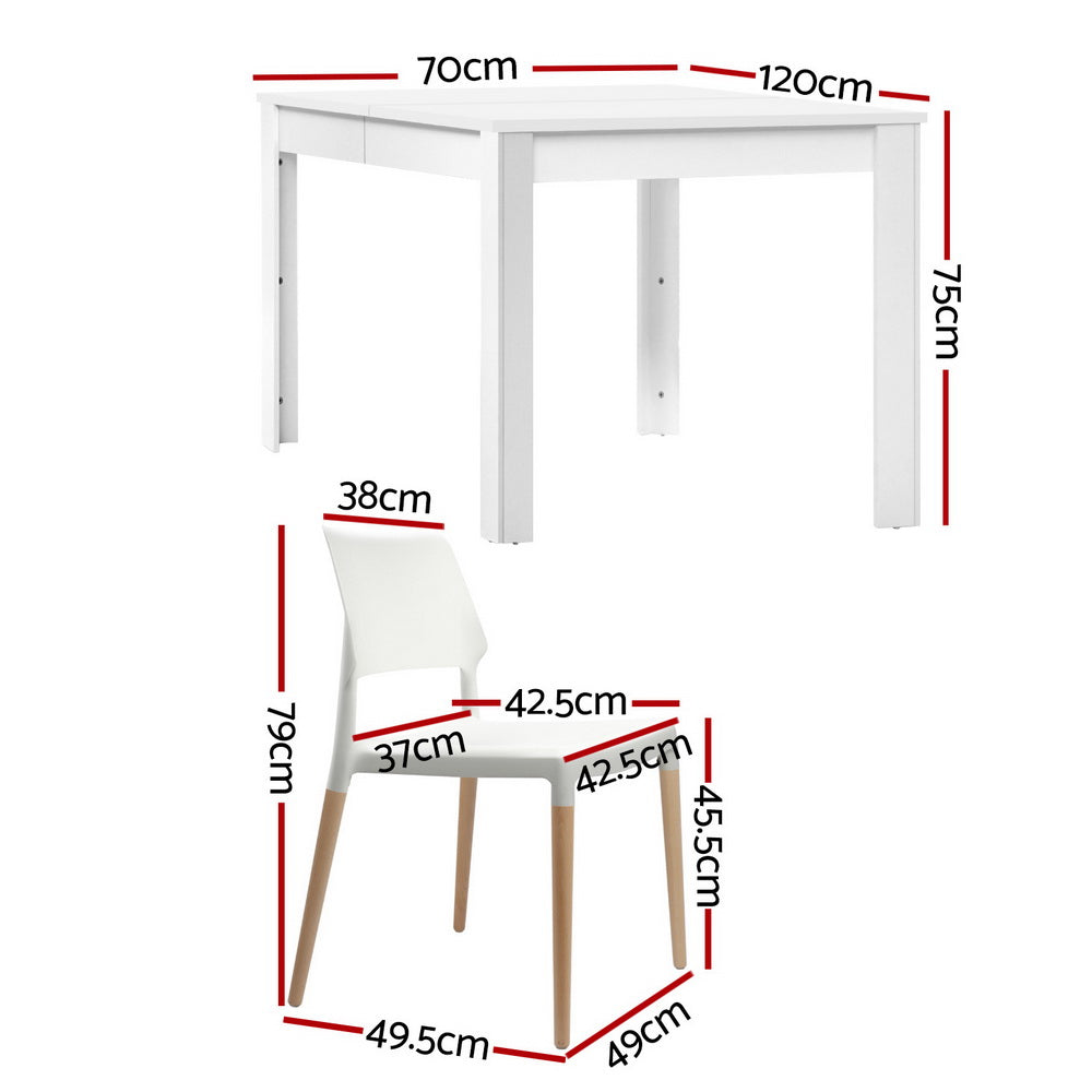 Dining Table and 4 Chairs Set White Wood