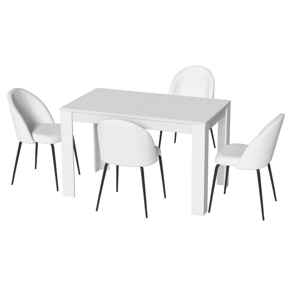 Dining Table and Chairs Set White Sherpa